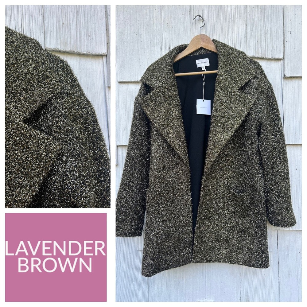 Lavender Brown‎ Gold Black Tinsel Jacket Coat Metallic Sparkle Duster Size S